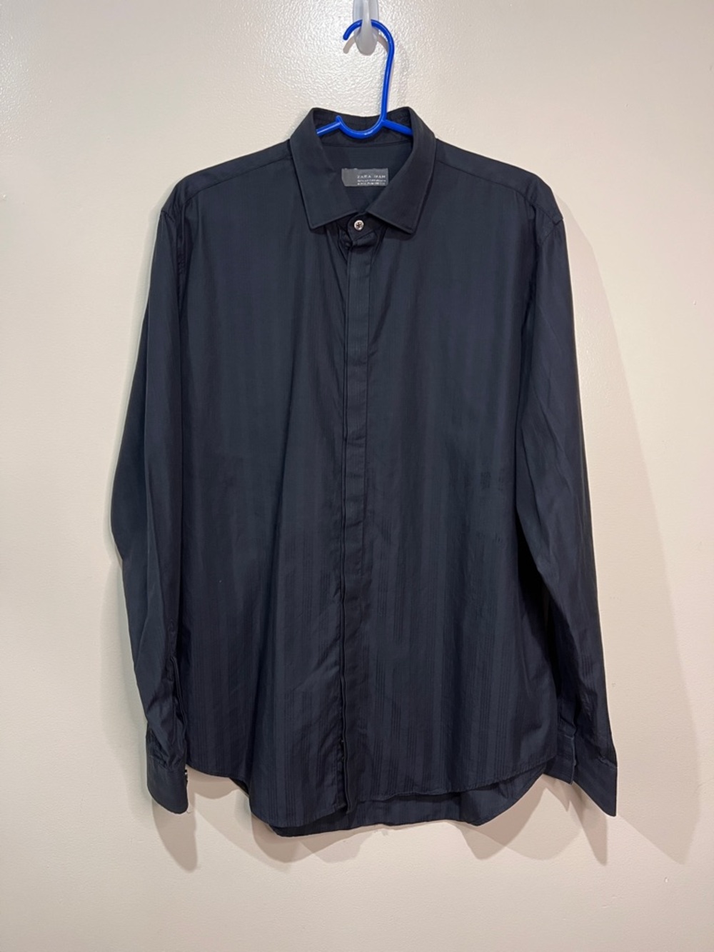 Zara Man Black Stripe Dress Shirt Mens Size Large Button Up Cotton